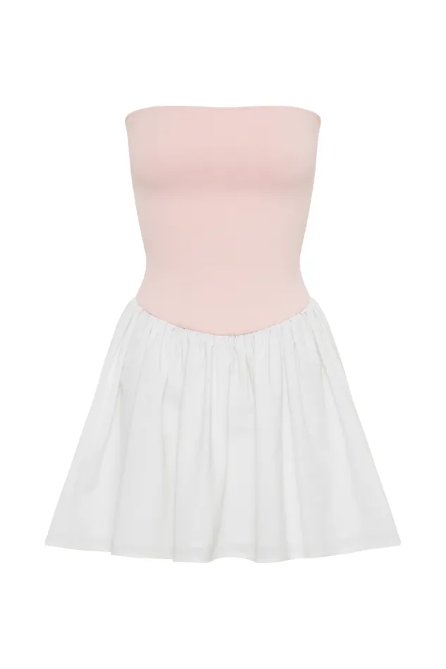 Women Meshki Dresses Hannah Knit And Linen Mini Dress 8211 Baby PinkWhite