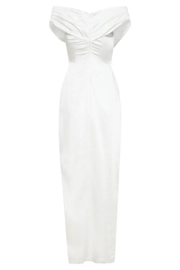 Women Meshki Dresses Harley Off Shoulder Satin Maxi Dress 8211 Ivory