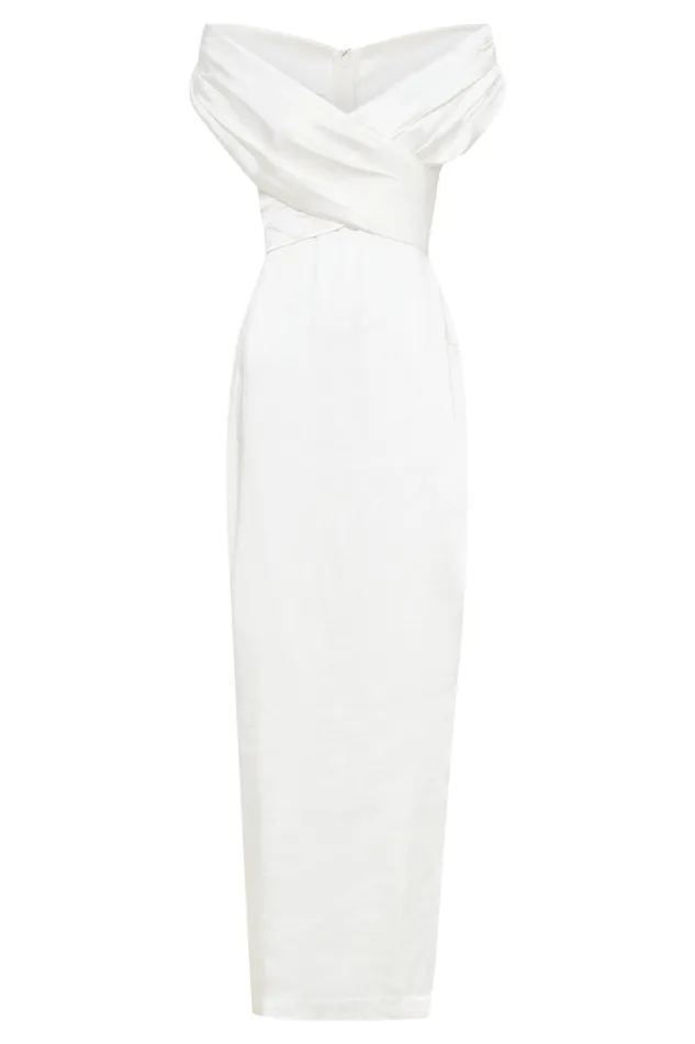Women Meshki Dresses Harley Off Shoulder Satin Maxi Dress 8211 Ivory