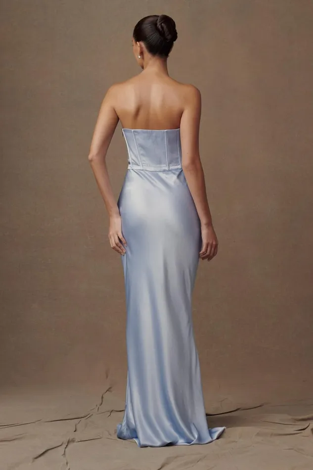 Women Meshki Dresses Harlow Satin Strapless Maxi Dress 8211 Cornflower Blue