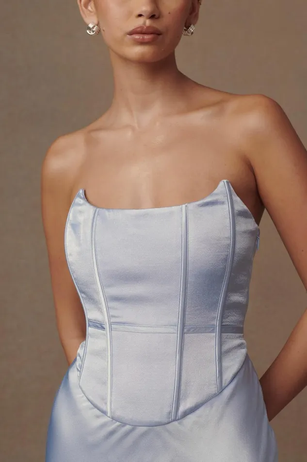 Women Meshki Dresses Harlow Satin Strapless Maxi Dress 8211 Cornflower Blue