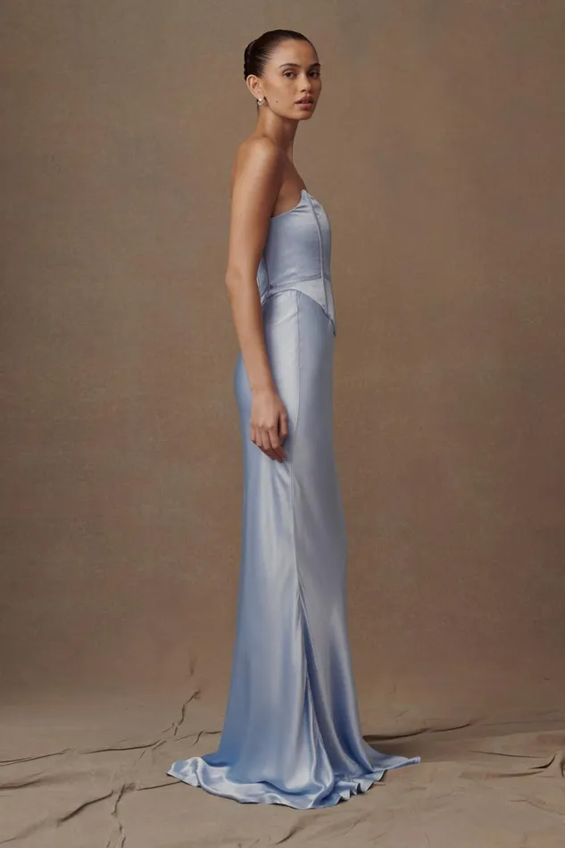 Women Meshki Dresses Harlow Satin Strapless Maxi Dress 8211 Cornflower Blue