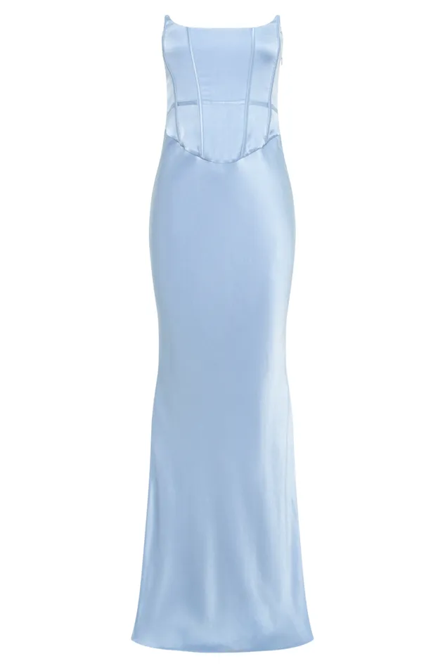 Women Meshki Dresses Harlow Satin Strapless Maxi Dress 8211 Cornflower Blue