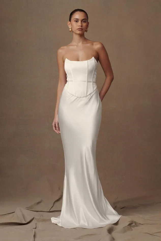Women Meshki Dresses Harlow Satin Strapless Maxi Dress 8211 Ivory