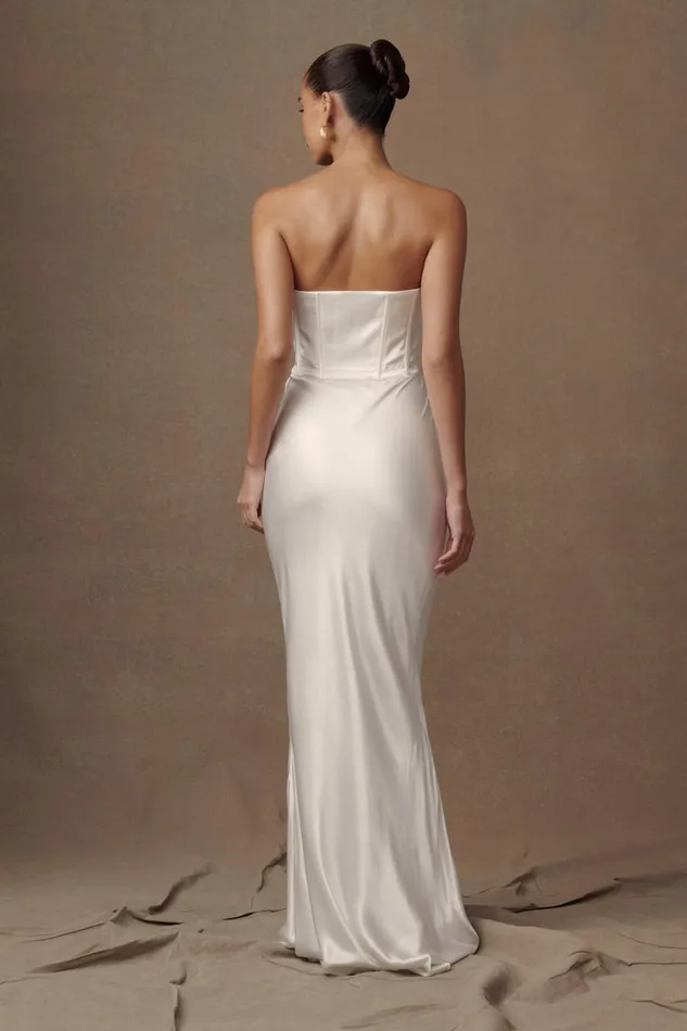 Women Meshki Dresses Harlow Satin Strapless Maxi Dress 8211 Ivory