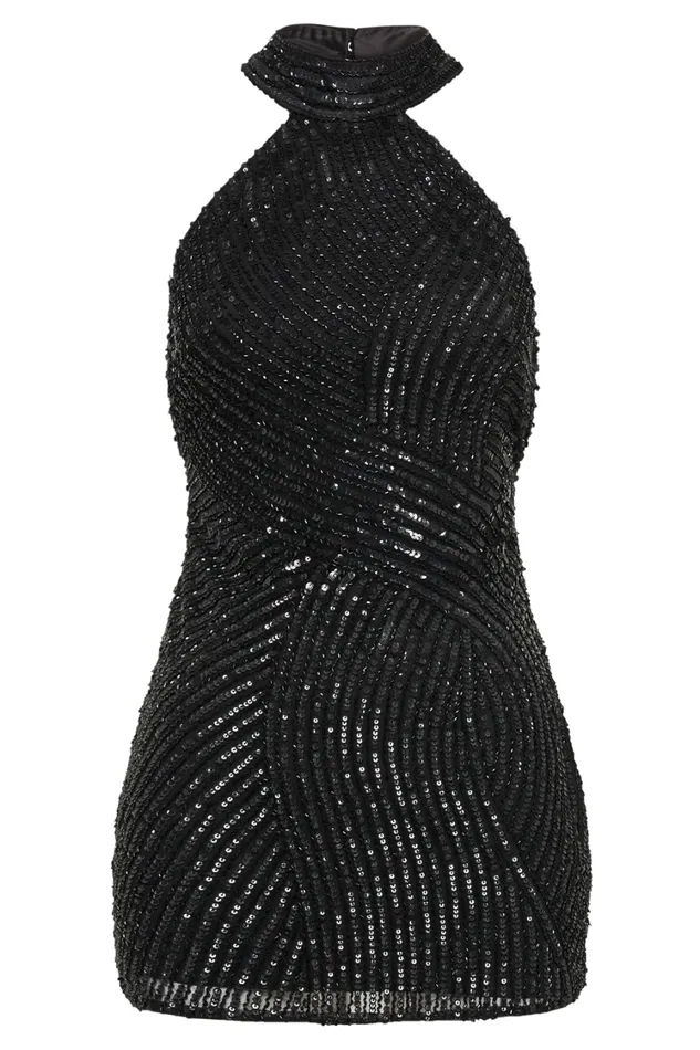 Women Meshki Dresses Hattie Halter Sequin Mini Dress 8211 Black