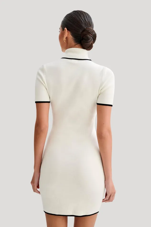 Women Meshki Dresses Hayley Turtleneck Contrast Knit Mini Dress 8211 Ivory