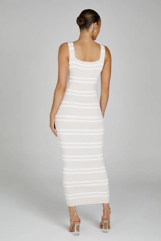 Women Meshki Dresses Henrietta Stripe Knit Maxi Dress 8211 NudeWhite