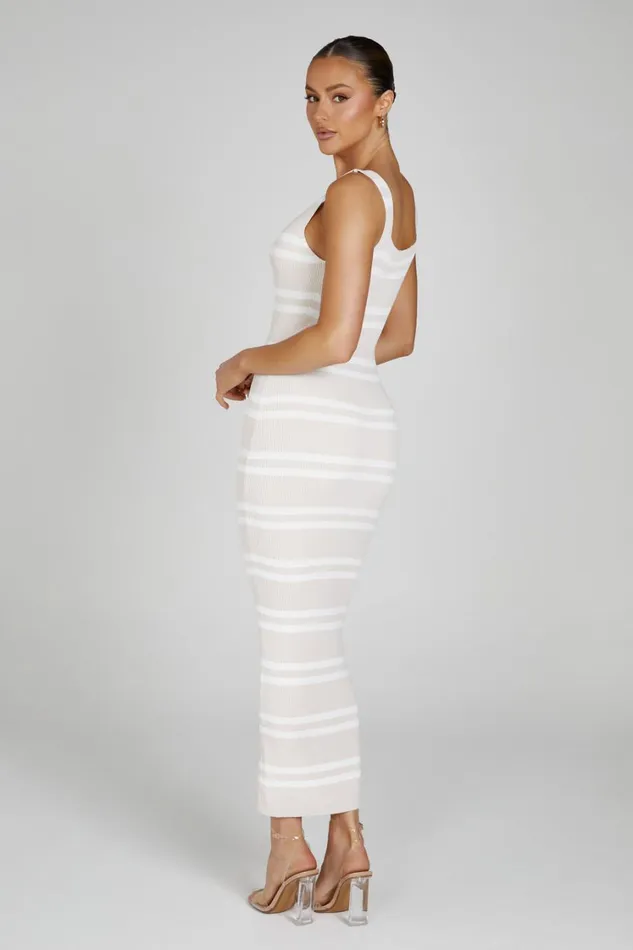 Women Meshki Dresses Henrietta Stripe Knit Maxi Dress 8211 NudeWhite