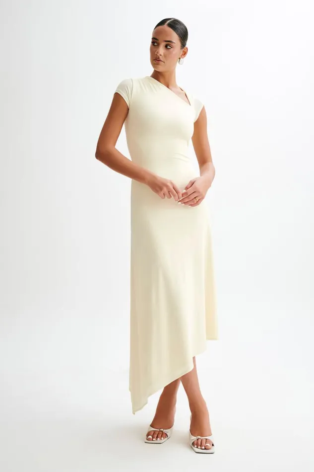 Women Meshki Dresses Ilaria Slinky Maxi Dress With Cut Out 8211 Lemon Sherbet