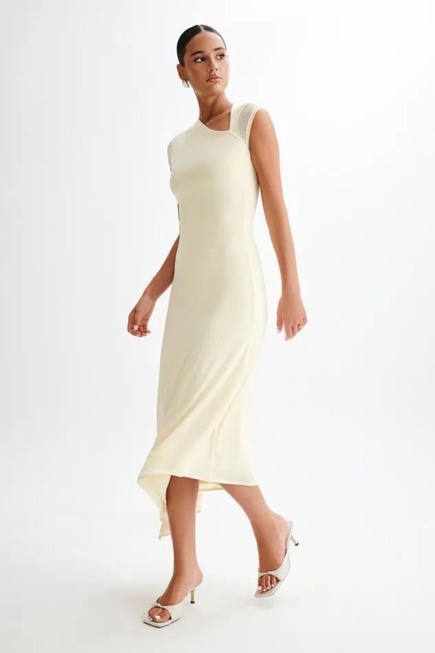 Women Meshki Dresses Ilaria Slinky Maxi Dress With Cut Out 8211 Lemon Sherbet