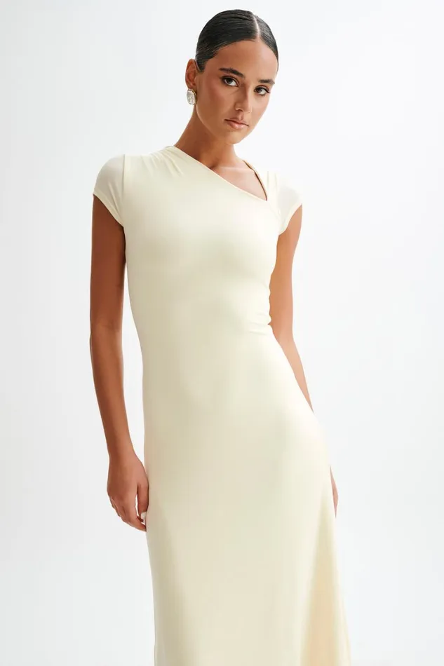 Women Meshki Dresses Ilaria Slinky Maxi Dress With Cut Out 8211 Lemon Sherbet
