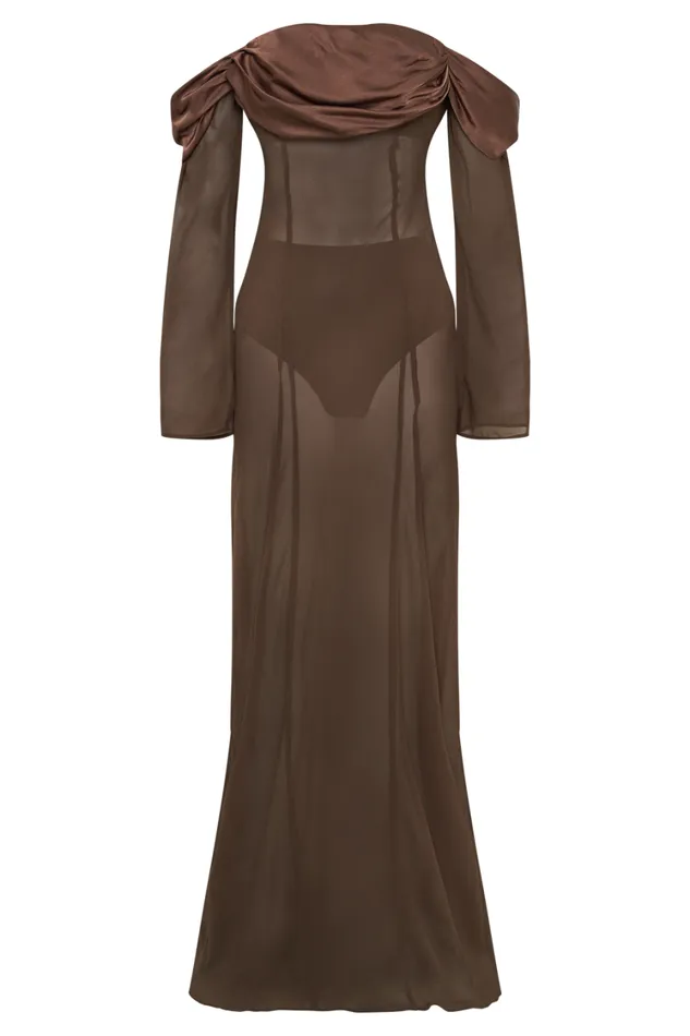Women Meshki Dresses Ivanna Off Shoulder Chiffon Maxi Dress 8211 Mocha