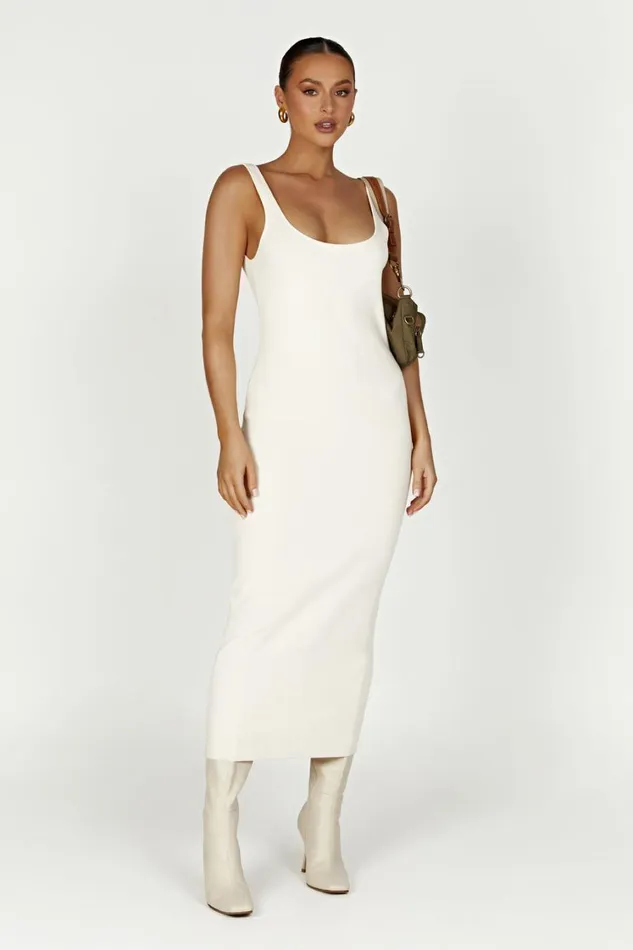 Women Meshki Dresses Janie Backless Knit Midi Dress 8211 Cream