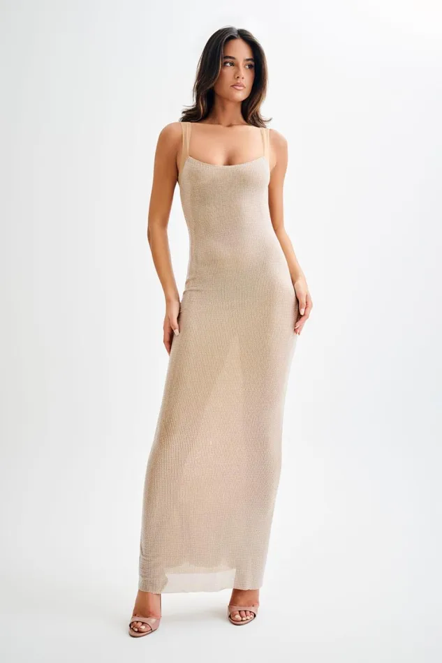 Women Meshki Dresses Jasmyn Hot Fix Maxi Dress With Mesh Back 8211 Nude