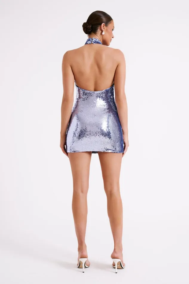 Women Meshki Dresses Jayne Sequin Halter Mini Dress 8211 Silver