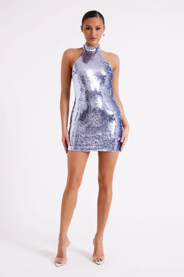 Women Meshki Dresses Jayne Sequin Halter Mini Dress 8211 Silver