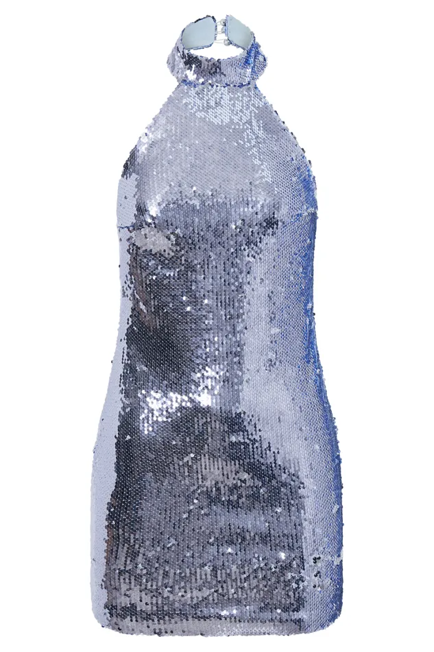 Women Meshki Dresses Jayne Sequin Halter Mini Dress 8211 Silver