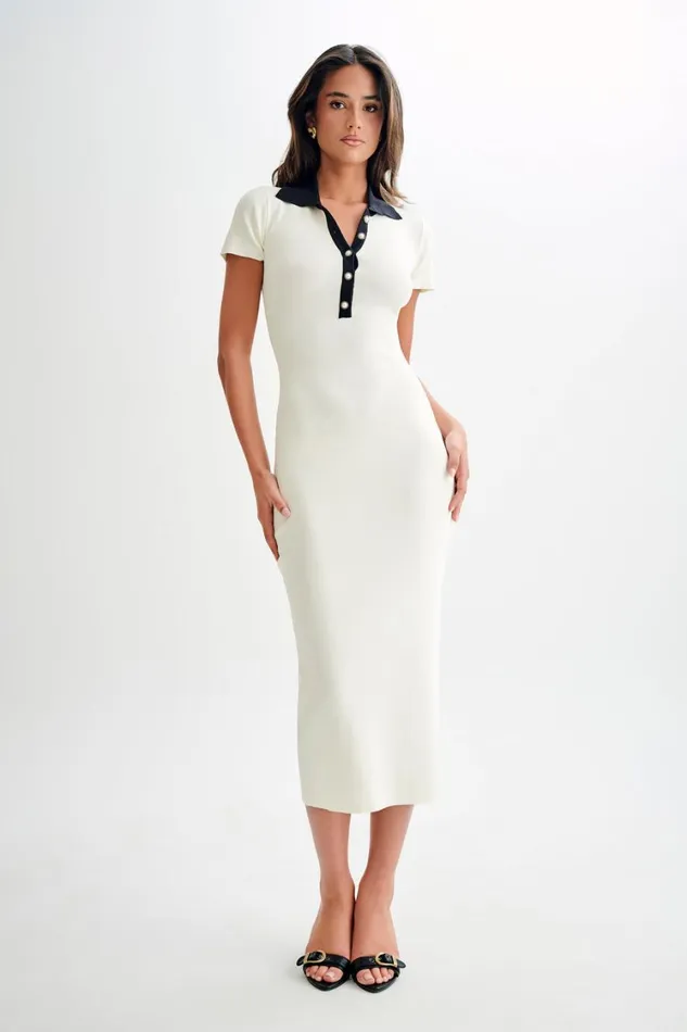 Women Meshki Dresses Jessamine Collared Contrast Maxi Dress 8211 Ivory