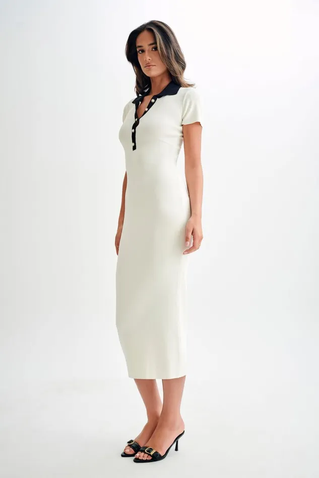 Women Meshki Dresses Jessamine Collared Contrast Maxi Dress 8211 Ivory