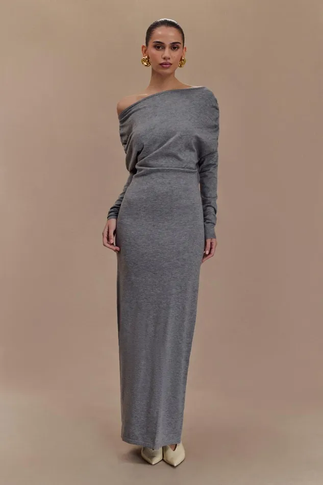 Women Meshki Dresses Jessie Cowl Neck Knit Midi Dress 8211 Charcoal Marle