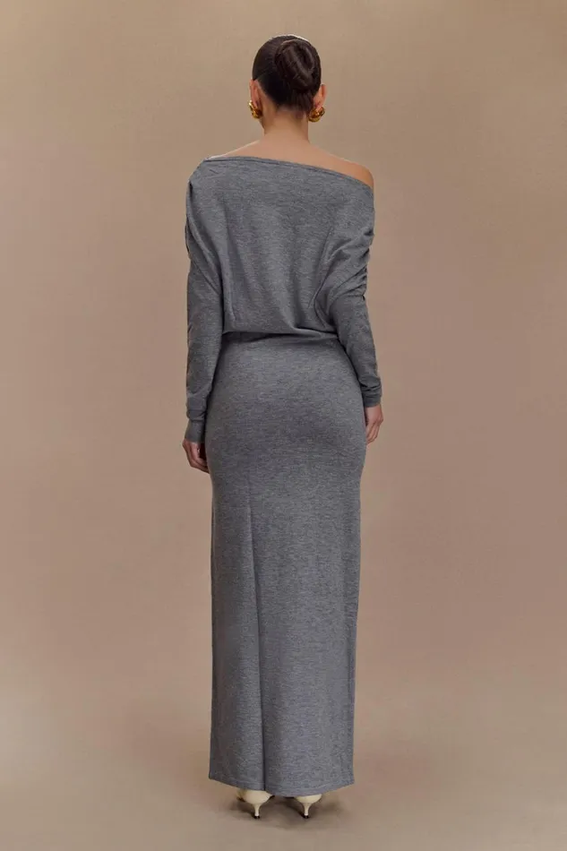 Women Meshki Dresses Jessie Cowl Neck Knit Midi Dress 8211 Charcoal Marle