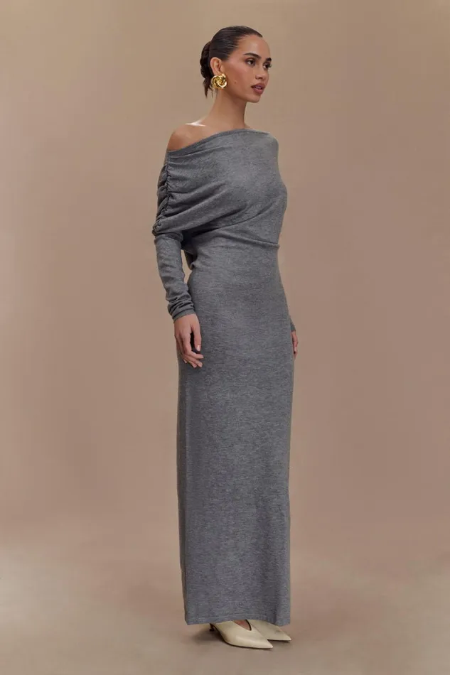 Women Meshki Dresses Jessie Cowl Neck Knit Midi Dress 8211 Charcoal Marle