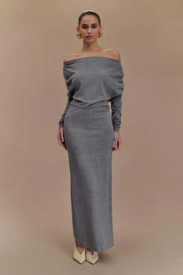 Women Meshki Dresses Jessie Cowl Neck Knit Midi Dress 8211 Charcoal Marle