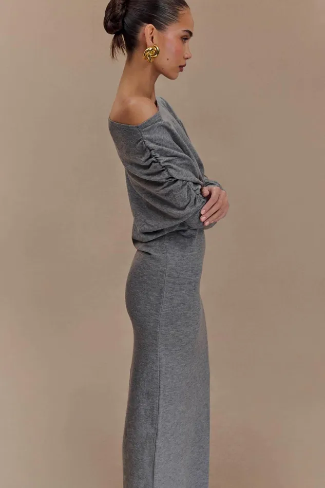 Women Meshki Dresses Jessie Cowl Neck Knit Midi Dress 8211 Charcoal Marle