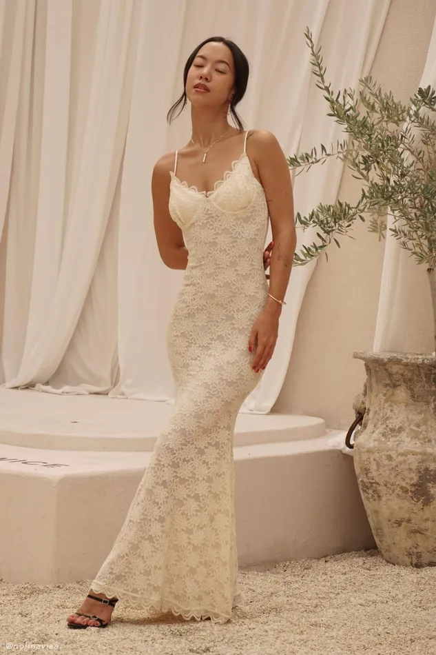 Women Meshki Dresses Joelle Lace Cupped Maxi Dress 8211 Ivory