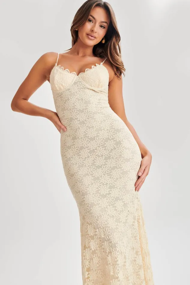 Women Meshki Dresses Joelle Lace Cupped Maxi Dress 8211 Ivory