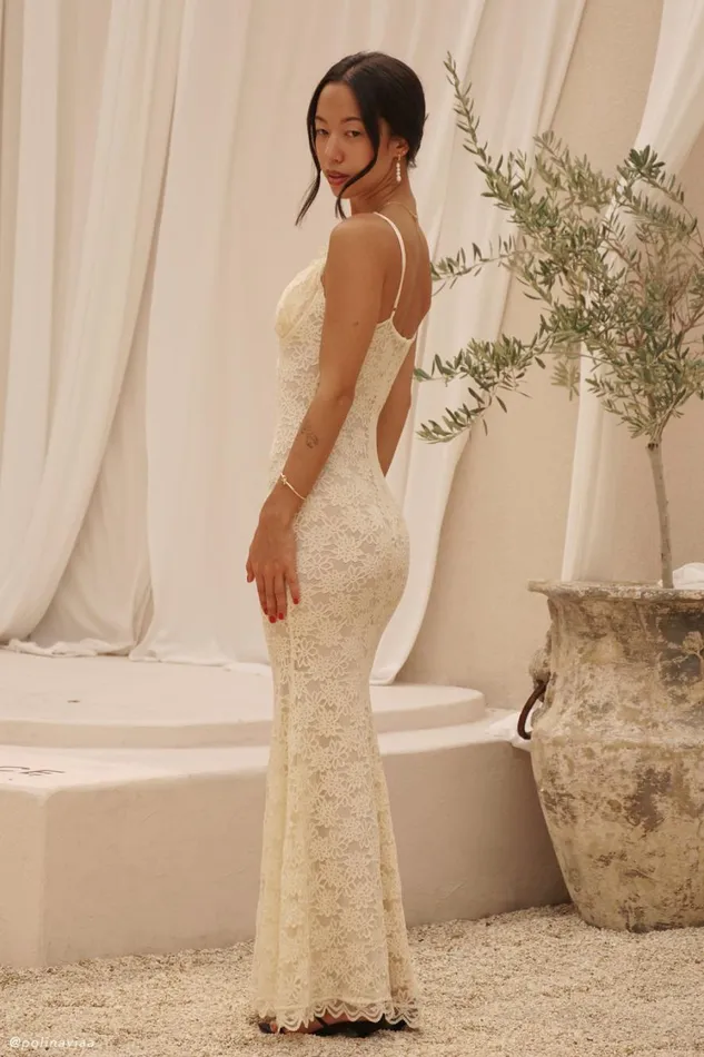 Women Meshki Dresses Joelle Lace Cupped Maxi Dress 8211 Ivory