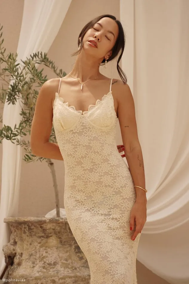 Women Meshki Dresses Joelle Lace Cupped Maxi Dress 8211 Ivory