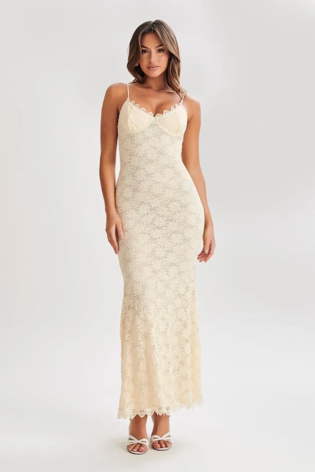 Women Meshki Dresses Joelle Lace Cupped Maxi Dress 8211 Ivory