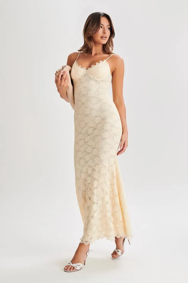 Women Meshki Dresses Joelle Lace Cupped Maxi Dress 8211 Ivory