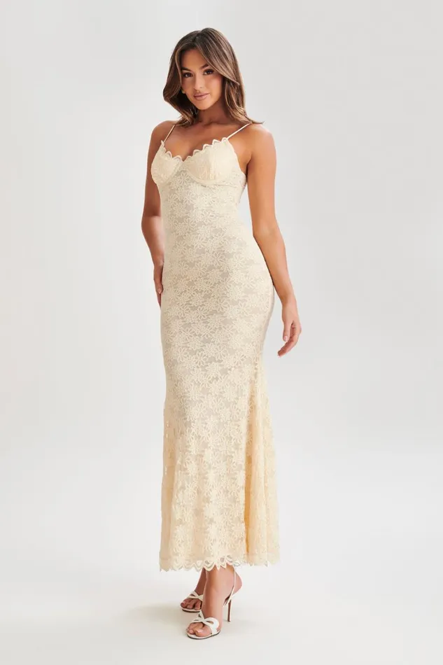 Women Meshki Dresses Joelle Lace Cupped Maxi Dress 8211 Ivory