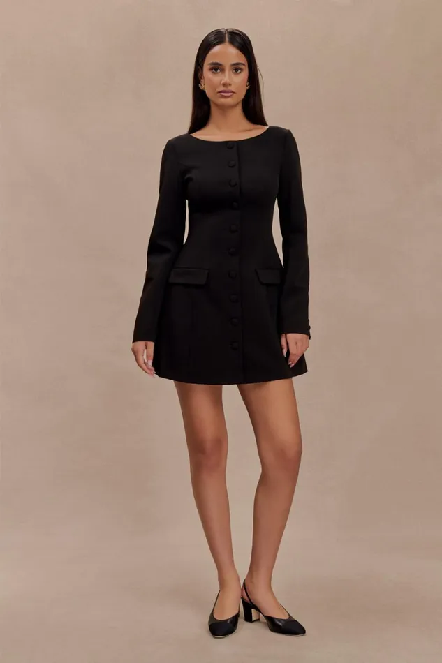 Women Meshki Dresses Jolie Boat Neck Suiting Mini Dress 8211 Black