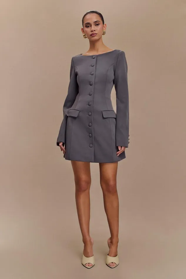 Women Meshki Dresses Jolie Boat Neck Suiting Mini Dress 8211 Charcoal Grey