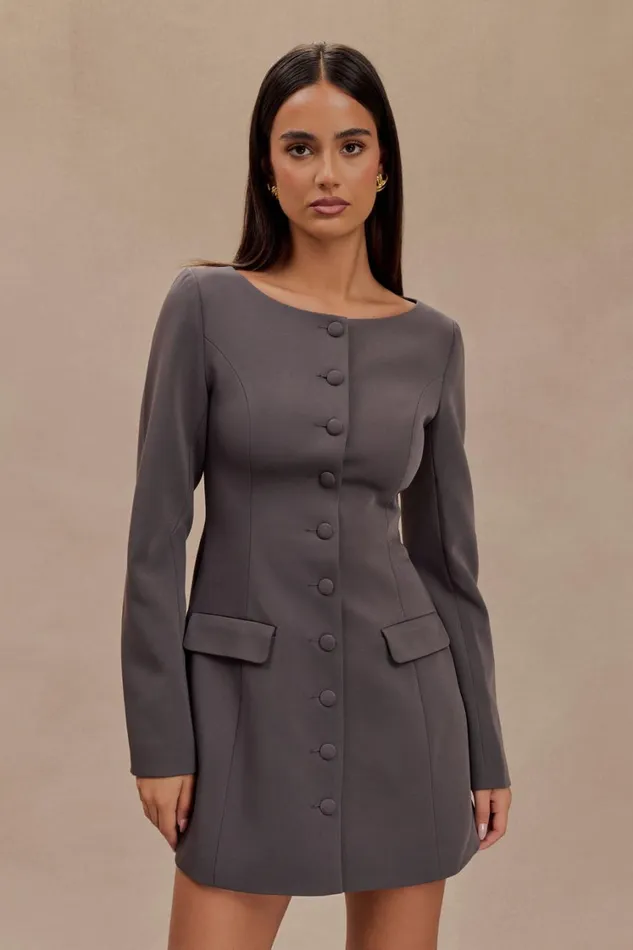 Women Meshki Dresses Jolie Boat Neck Suiting Mini Dress 8211 Charcoal Grey
