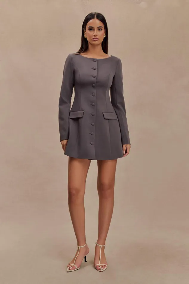 Women Meshki Dresses Jolie Boat Neck Suiting Mini Dress 8211 Charcoal Grey