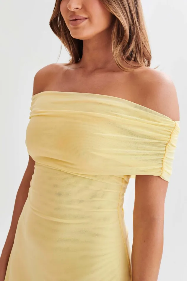 Women Meshki Dresses Josie Off Shoulder Mesh Mini Dress 8211 Lemon