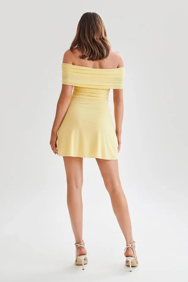 Women Meshki Dresses Josie Off Shoulder Mesh Mini Dress 8211 Lemon