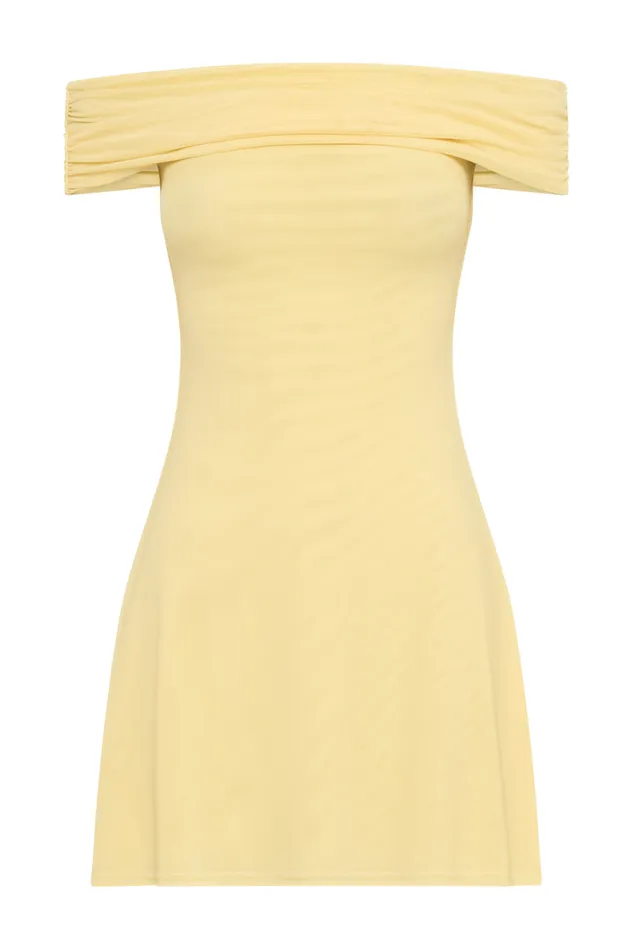 Women Meshki Dresses Josie Off Shoulder Mesh Mini Dress 8211 Lemon