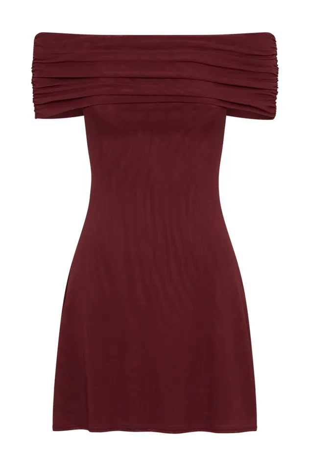 Women Meshki Dresses Josie Off Shoulder Mesh Mini Dress 8211 Wine