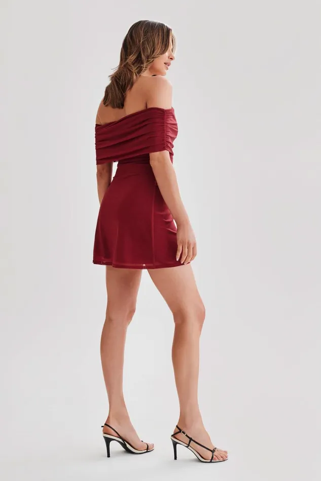 Women Meshki Dresses Josie Off Shoulder Mesh Mini Dress 8211 Wine