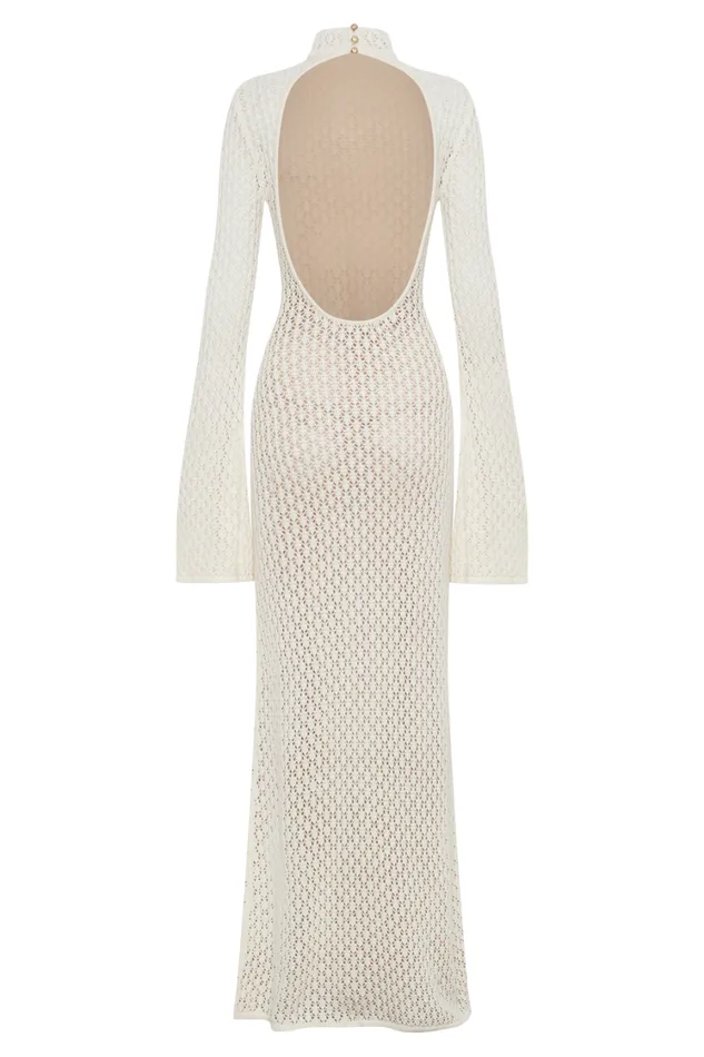 Women Meshki Dresses Julia Crochet Open Back Maxi Dress 8211 White