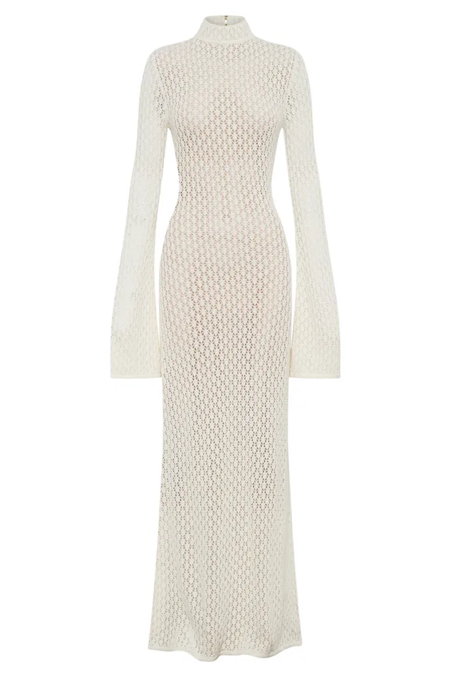 Women Meshki Dresses Julia Crochet Open Back Maxi Dress 8211 White