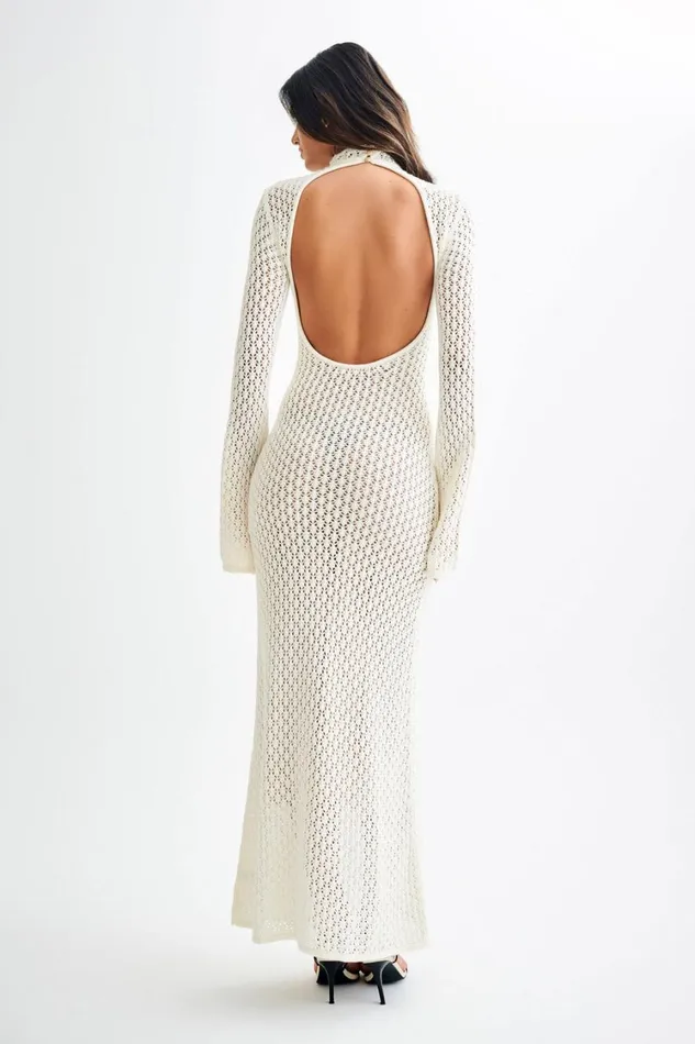 Women Meshki Dresses Julia Crochet Open Back Maxi Dress 8211 White