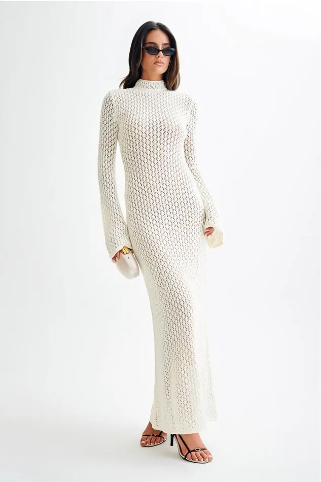 Women Meshki Dresses Julia Crochet Open Back Maxi Dress 8211 White