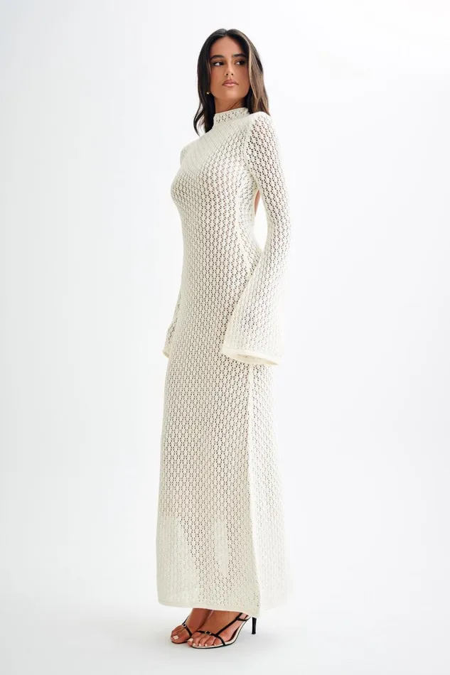 Women Meshki Dresses Julia Crochet Open Back Maxi Dress 8211 White